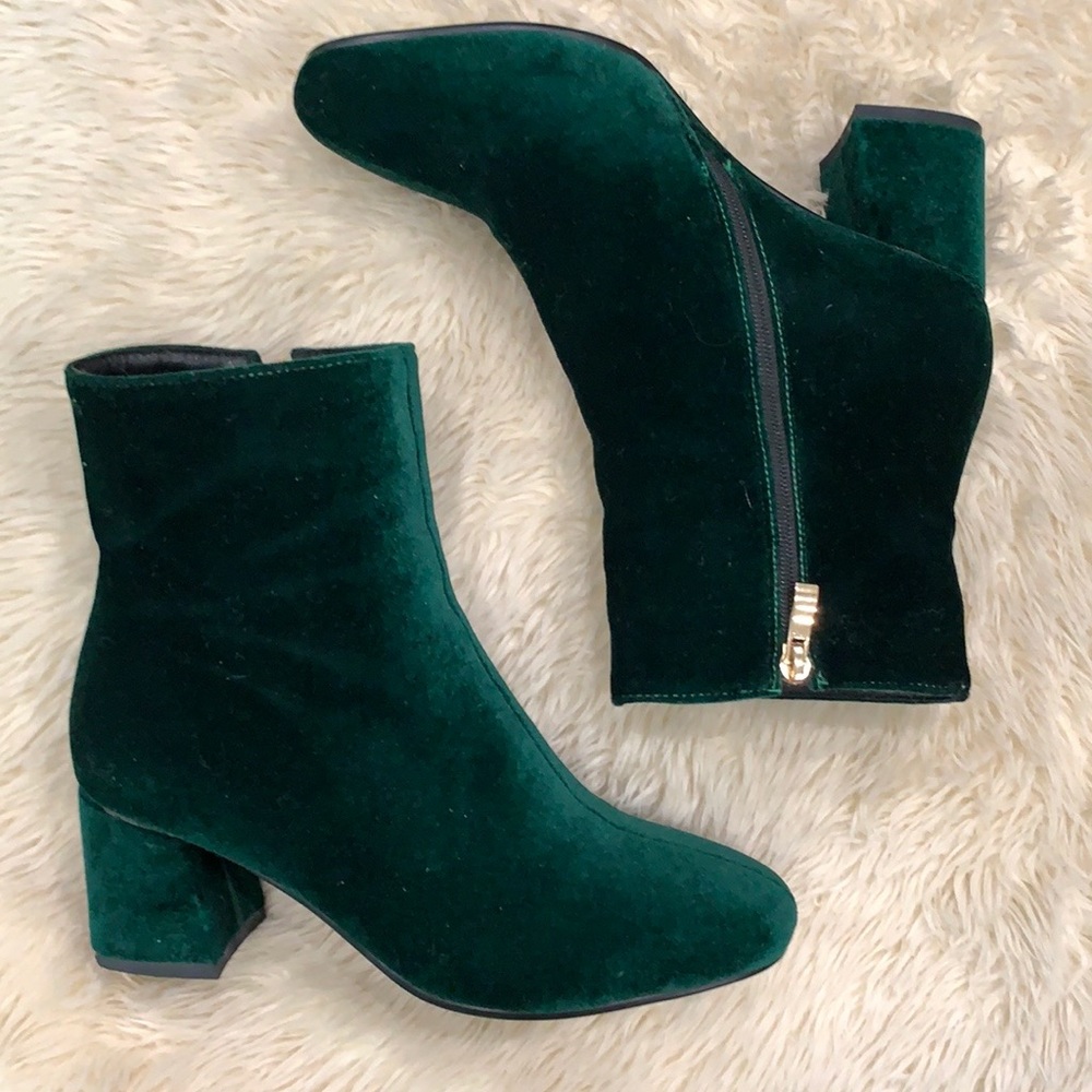 Emerald Green Velvet Chunky Boots, 7.5